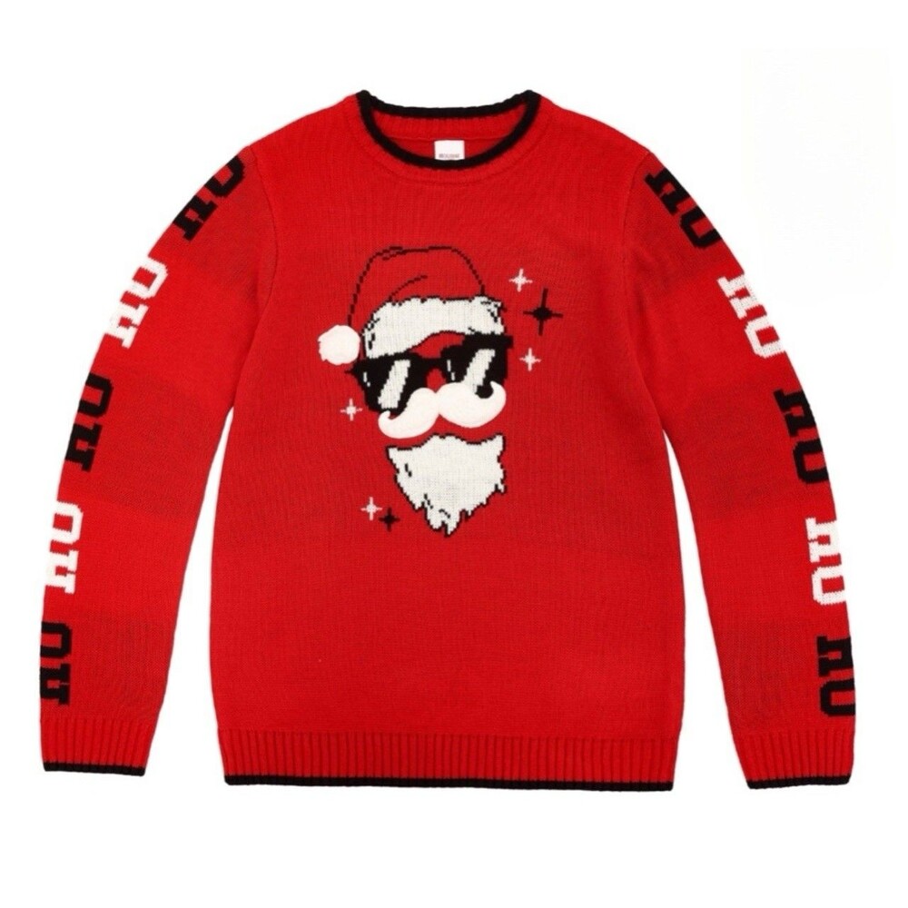 Holiday Time Youth L10-12 Cool Santa 3D Mustache Christmas Sweater Soft Warm NWT
